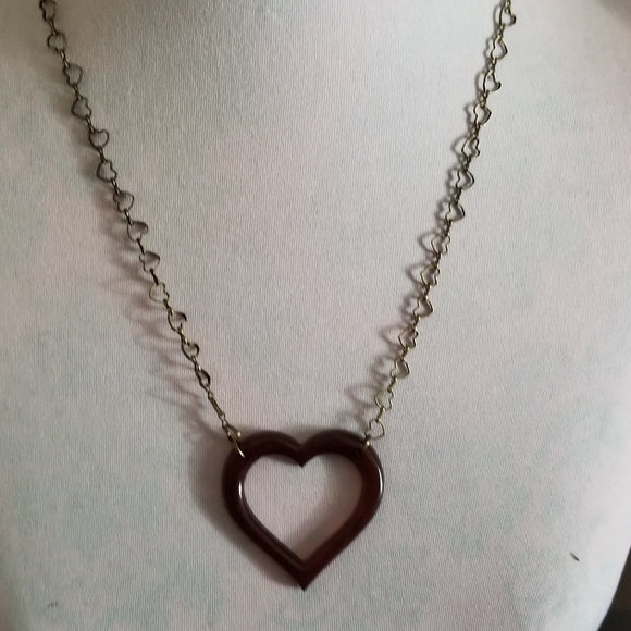 Relisted -Open heart necklace brown bronze tone heart links chain long - Picture 4 of 15